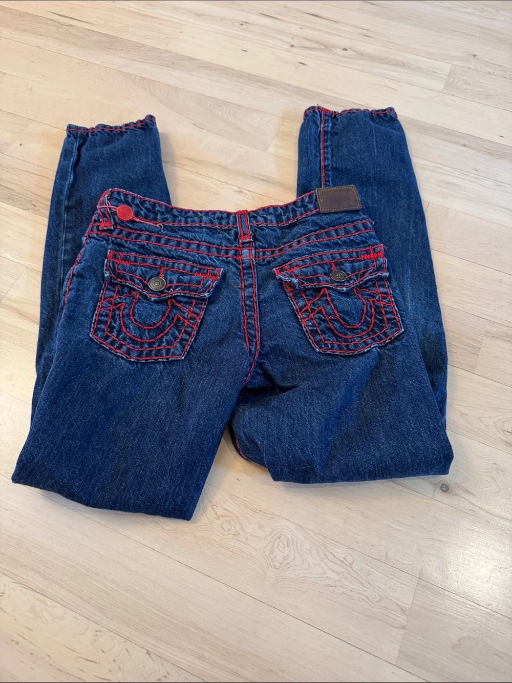 True Religion-Super T Contrast Stitching Skinny Jeans-Size 14-Unisex-Y2K